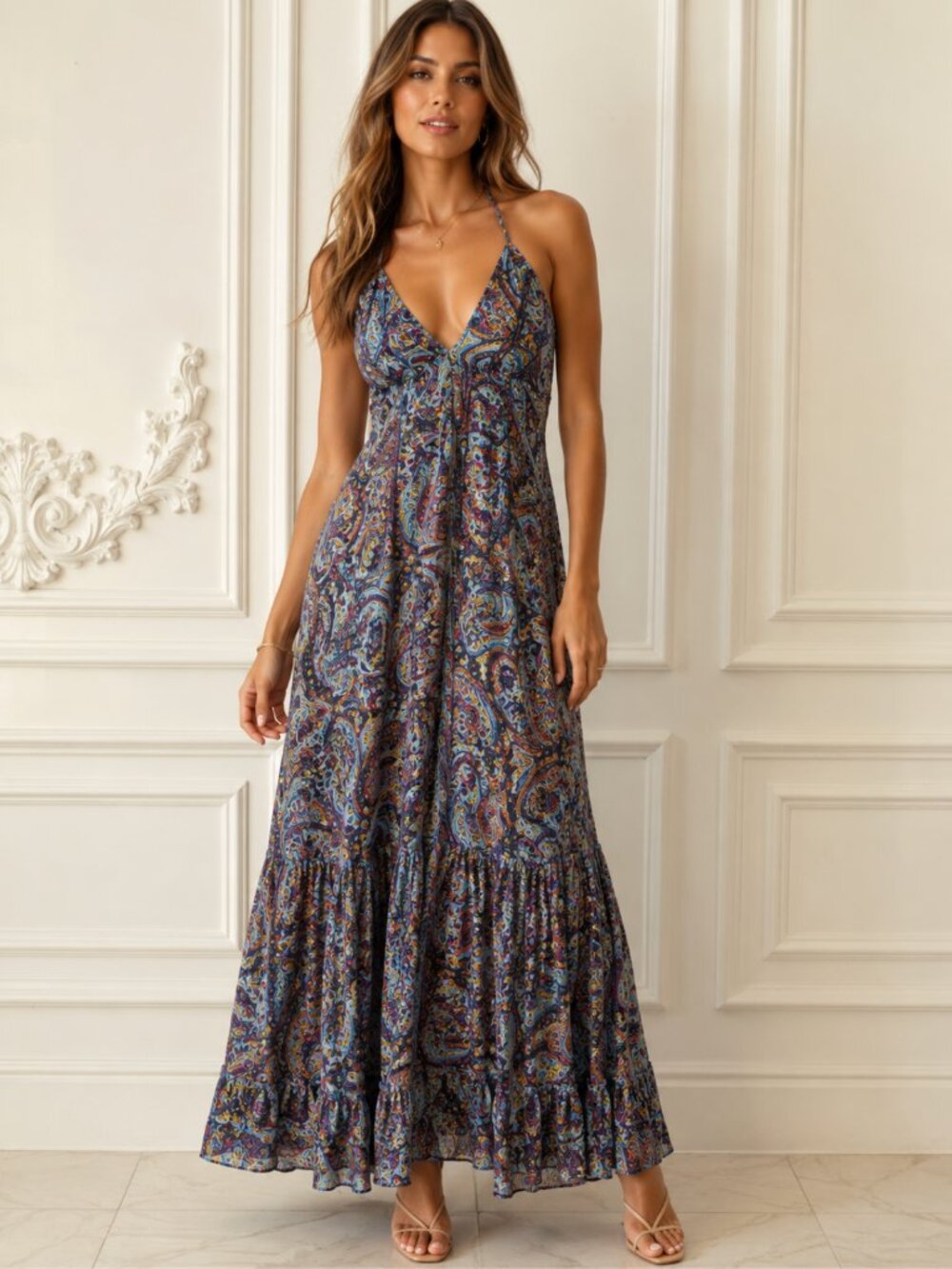 🇮🇹 Italian Paisley Halter Flowy Summer Dress